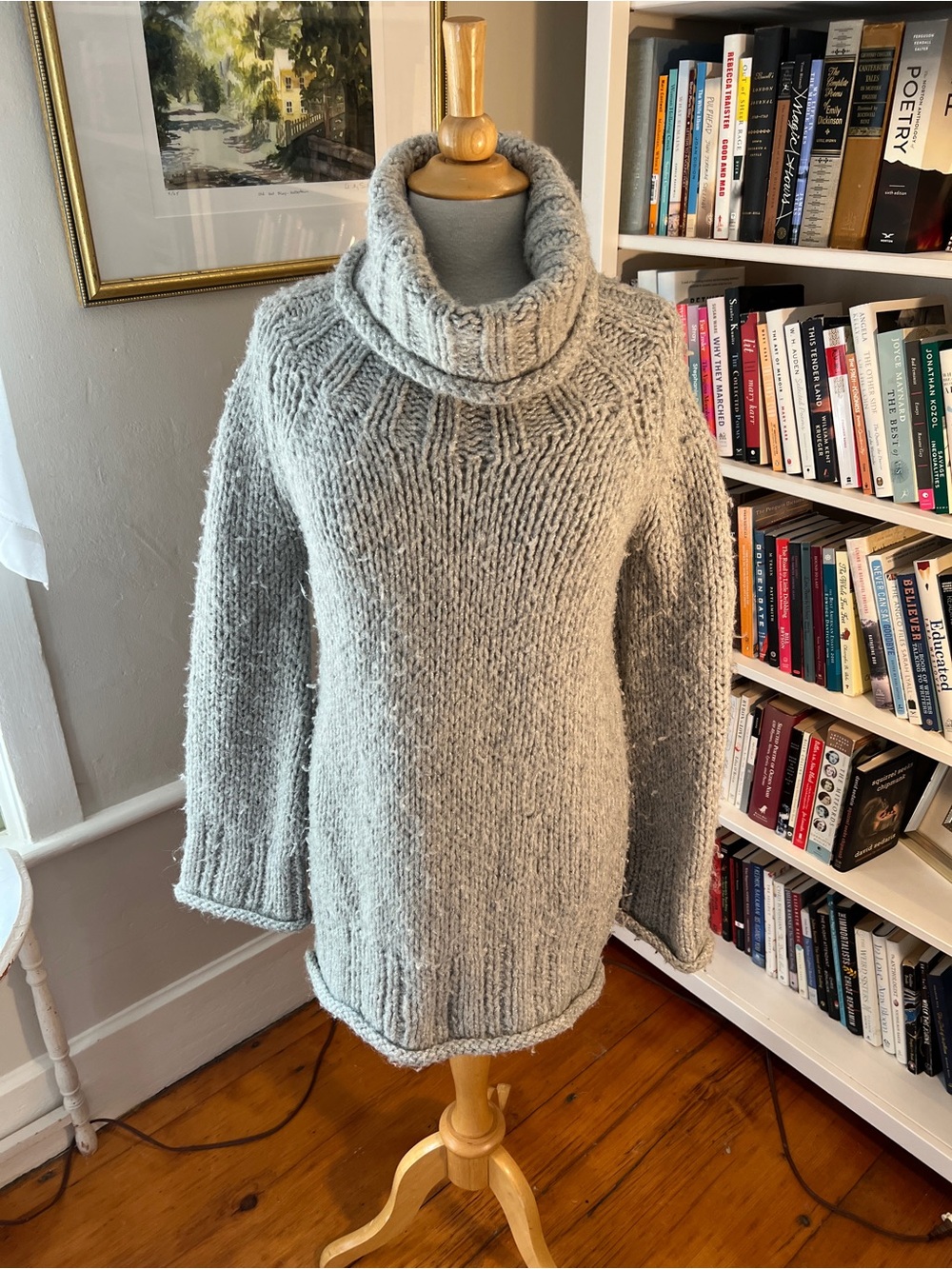 Donna Karan Light Gray Chunky Knit Turtleneck Sweater